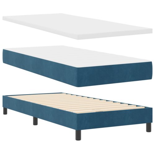  Boxspring Ágy Matrac & LED Sötétkék 90x190 cm Bársony