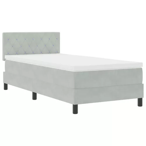  Boxspring Ágy Mattal & LED Fény Szürke 90x200 cm Bársonyos