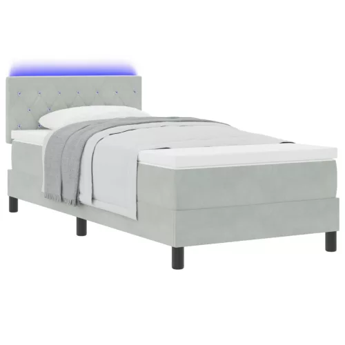  Boxspring Ágy Mattal & LED Fény Szürke 90x200 cm Bársonyos
