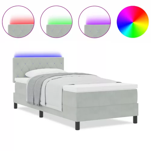  Boxspring Ágy Mattal & LED Fény Szürke 90x200 cm Bársonyos