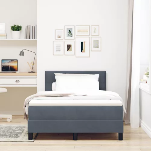  Boxspring Ágy Mattal és LED-del Sötét Szürke 120x200 cm Bársony