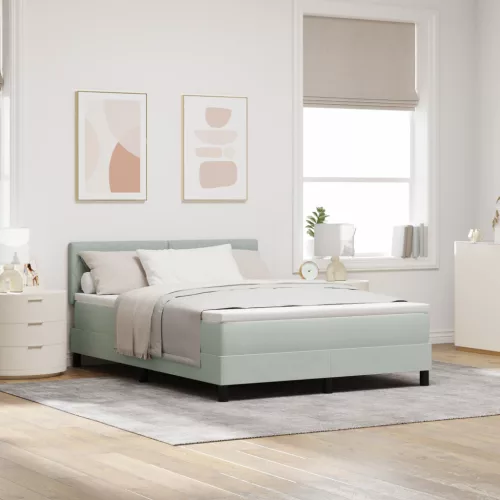  Boxspring Ágy Mattal és LED Fénnyel Világosszürke 160x200 cm Bársony
