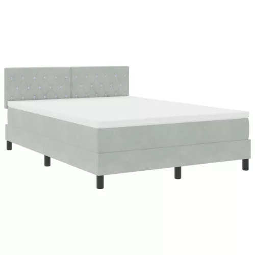  Boxspring Ágy Mattal és LED Fénnyel Világosszürke 160x200 cm Bársony
