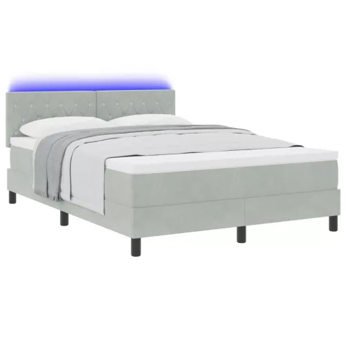  Boxspring Ágy Mattal és LED Fénnyel Világosszürke 160x200 cm Bársony