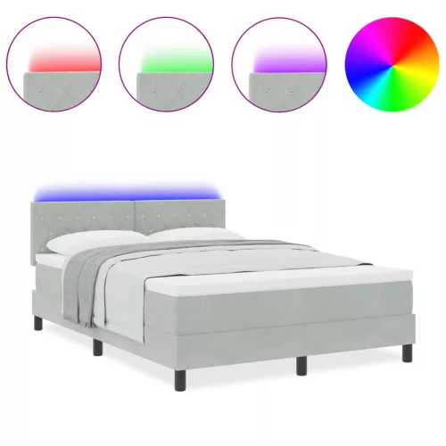  Boxspring Ágy Mattal és LED Fénnyel Világosszürke 160x200 cm Bársony