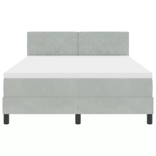  Boxspring Ágy Mattal és LED Fénnyel Világosszürke 160x200 cm Bársony
