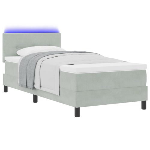  Boxspring Ágy Matrac és LED Fénnyel Világosszürke 90x190 cm Bársony