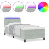  Boxspring Ágy Matrac és LED Fénnyel Világosszürke 90x190 cm Bársony