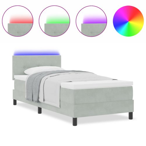  Boxspring Ágy Matrac és LED Fénnyel Világosszürke 90x190 cm Bársony