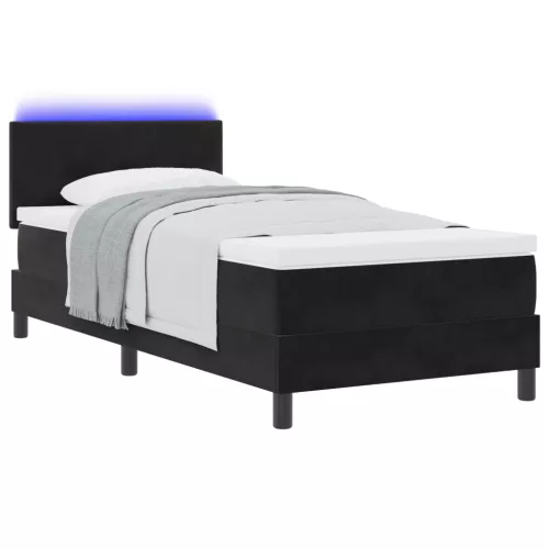  Boxspring Ágy Mattal és LED Fényekkel Fekete 90x200 cm Bársonyos