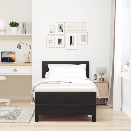  Boxspring Ágy Mattal és LED Fényekkel Fekete 90x200 cm Bársonyos