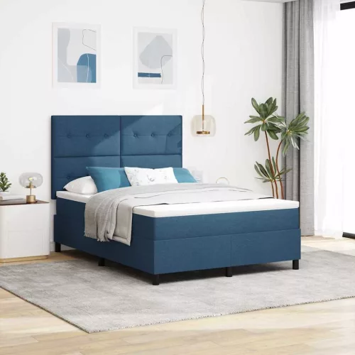  Boxrugós ágy matracmal fejtámlával Kék 140 x 190 cm szövet