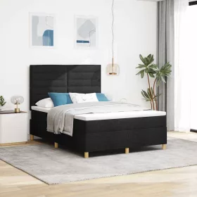  LED Box Spring Ágy matracmal Fekete 160 x 200 cm szövet