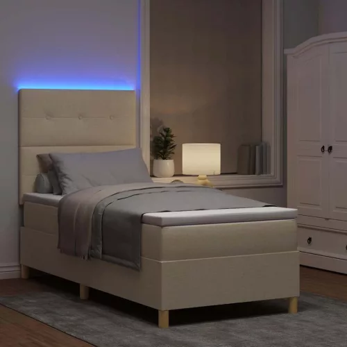  LED Box Spring Ágy matracmal Krém 80 x 200 cm szövet