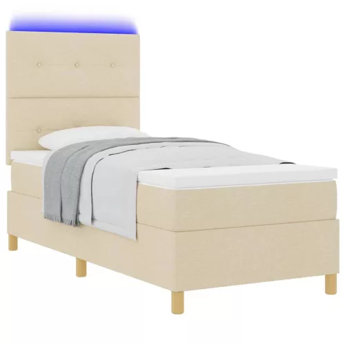  LED Box Spring Ágy matracmal Krém 100 x 200 cm szövet