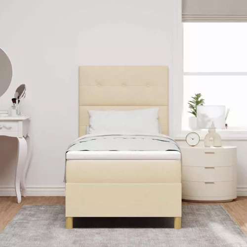  LED Box Spring Ágy matracmal Krém 100 x 200 cm szövet