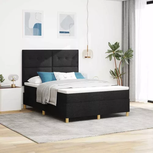 LED Box Spring Ágy matracmal Fekete 140 x 190 cm szövet