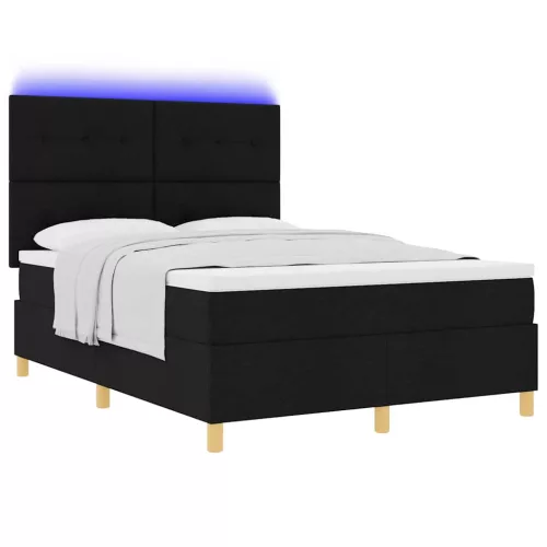  LED Box Spring Ágy matracmal Fekete 140 x 190 cm szövet
