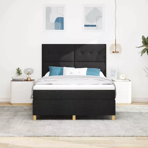  LED Box Spring Ágy matracmal Fekete 140 x 190 cm szövet