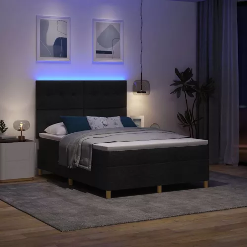  LED Box Spring Ágy matracmal Fekete 140 x 190 cm szövet