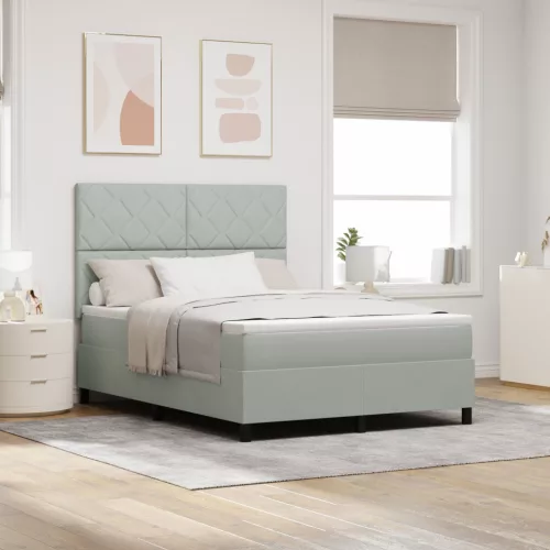  Boxspring Ágy Mattal & LED Fénnyel Világosszürke 140x190 cm Bársonyos