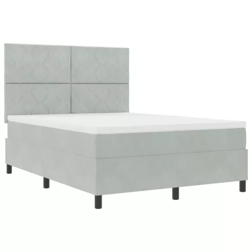  Boxspring Ágy Mattal & LED Fénnyel Világosszürke 140x190 cm Bársonyos
