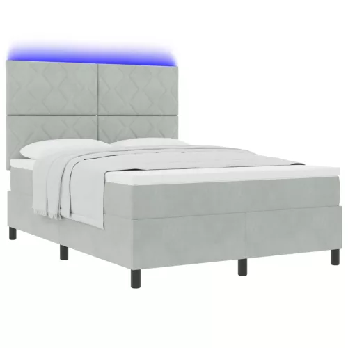  Boxspring Ágy Mattal & LED Fénnyel Világosszürke 140x190 cm Bársonyos