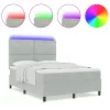  Boxspring Ágy Mattal & LED Fénnyel Világosszürke 140x190 cm Bársonyos