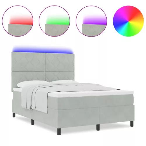  Boxspring Ágy Mattal & LED Fénnyel Világosszürke 140x190 cm Bársonyos