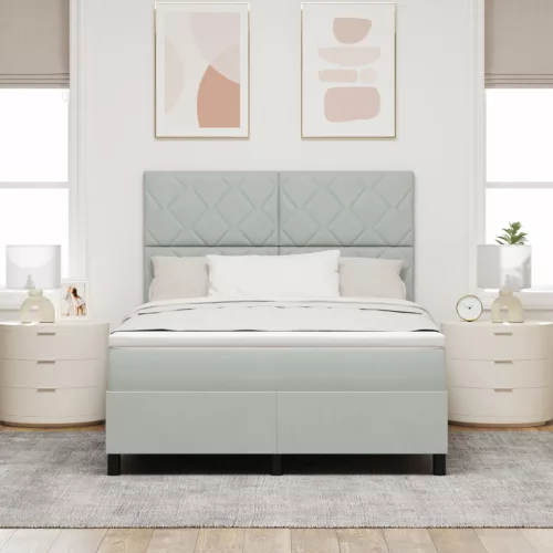  Boxspring Ágy Mattal & LED Fénnyel Világosszürke 140x190 cm Bársonyos