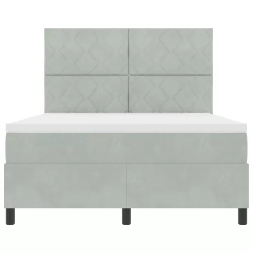  Boxspring Ágy Mattal & LED Fénnyel Világosszürke 140x190 cm Bársonyos