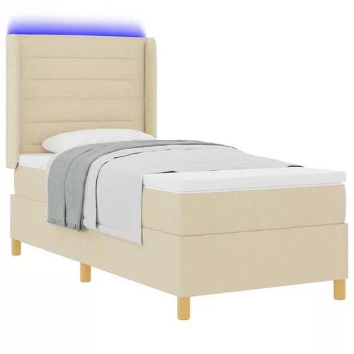  Boxrugós ágy matracmal fejtámlával Krém 90 x 190 cm szövet