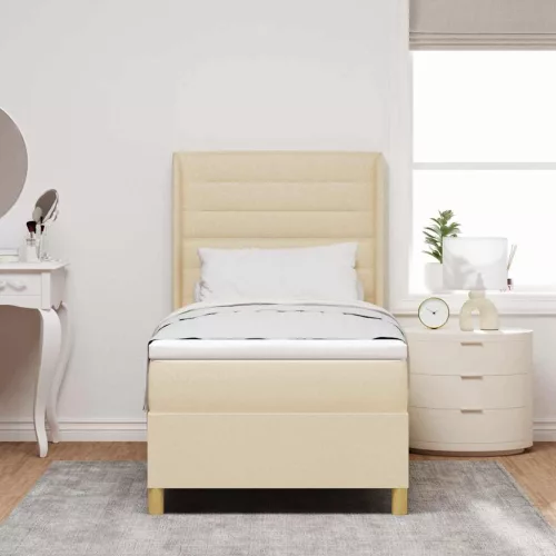  Boxrugós ágy matracmal fejtámlával Krém 90 x 190 cm szövet