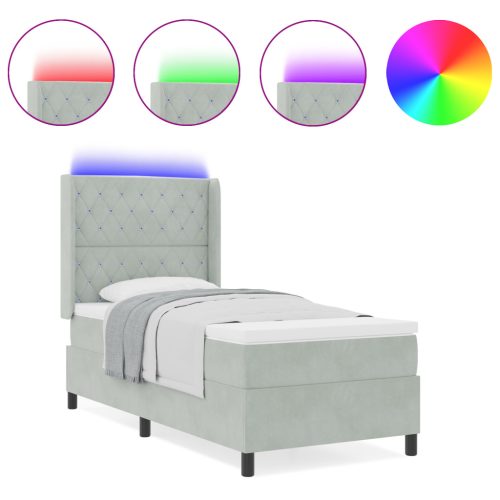  Boxspring Ágy Matraccal & LED Fény Világosszürke 100x200 cm Bársony