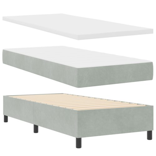  Boxspring Ágy Matraccal & LED Fény Világosszürke 100x200 cm Bársony