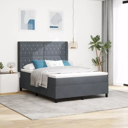  Boxspring Ágy Mattress & LED Sötétszürke 160x200 cm Velvet