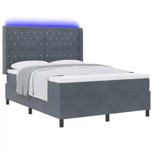  Boxspring Ágy Mattress & LED Sötétszürke 160x200 cm Velvet
