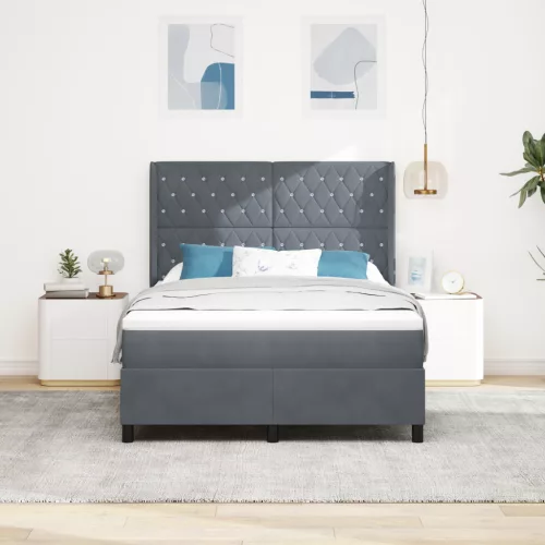  Boxspring Ágy Mattress & LED Sötétszürke 160x200 cm Velvet