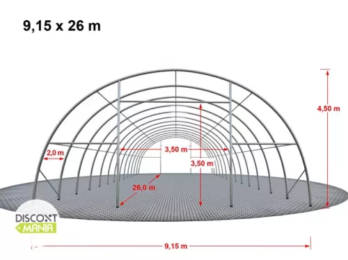 TP HIGHLANDER 9,15x26m ipari sátorcsarnok / mezőgazdasági sátor nehezen éghető PRIMEtex 2300 ponyvával, ablakkal - sötétzöld