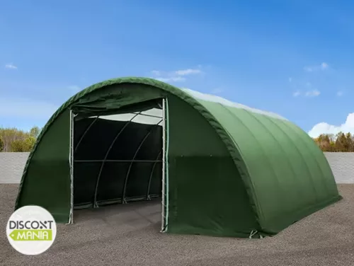 TP HIGHLANDER 9,15x26m ipari sátorcsarnok / mezőgazdasági sátor nehezen éghető PRIMEtex 2300 ponyvával, ablakkal - sötétzöld