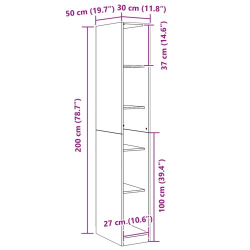  Fekete Tölgy Szekrény - 30 x 50 x 200 cm, mérnöki fából.
