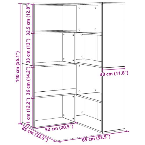  Sarokszekrény Fekete Tölgy 140x30x140 cm Műgyanta