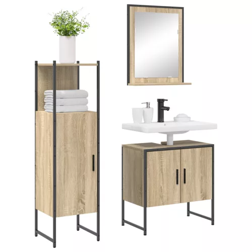  3 darabos Fürdőszoba Bútor Szett Sonoma tölgy Műanyag