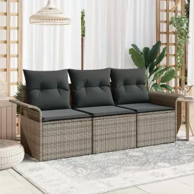    Kerti Kanapé Szett 3 pcs Szürke 196 x 62 x 85cm polirattan