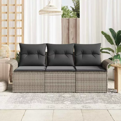  Kerti Kanapé Szett 3 pcs Szürke 196 x 62 x 85cm polirattan