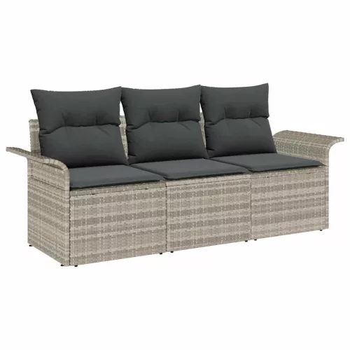  Kerti Kanapé Szett 3 pcs Szürke 196 x 62 x 85cm polirattan
