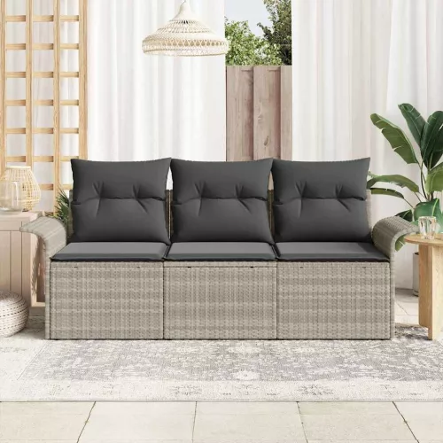  Kerti Kanapé Szett 3 pcs Szürke 196 x 62 x 85cm polirattan
