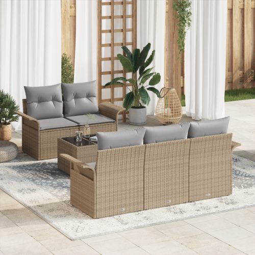  6 darabos kertkanapé szett párnákkal bézs poli rattan