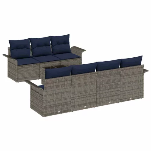  Kerti Kanapé Szett párnával 8 pcs Szürke polirattan