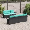  Kerti Kanapé Szett párnával 8 pcs Fekete polirattan